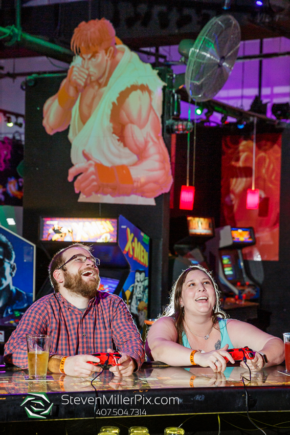 Player 1 Video Game Bar Engagement Session Photos